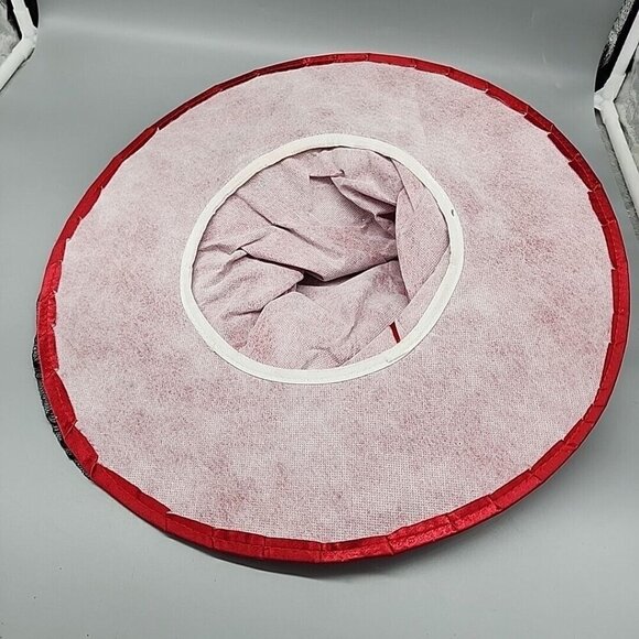 Red And Black Witch Wide Brim Hat with Feathers & Veil Cap - One Size Costume - Picture 5 of 5